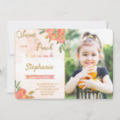 桃の誕生日写真招待状 招待状 (正面)