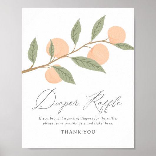桃の赤ちゃんシャワーおむつラッフルサイン ポスター (正面)