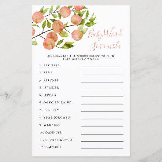 桃の赤ちゃんシャワー単語スクランブルゲーム (正面)