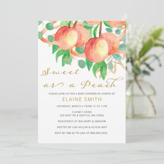 桃の赤ちゃん男女兼用のシャワー 招待状 (スタンド正面)