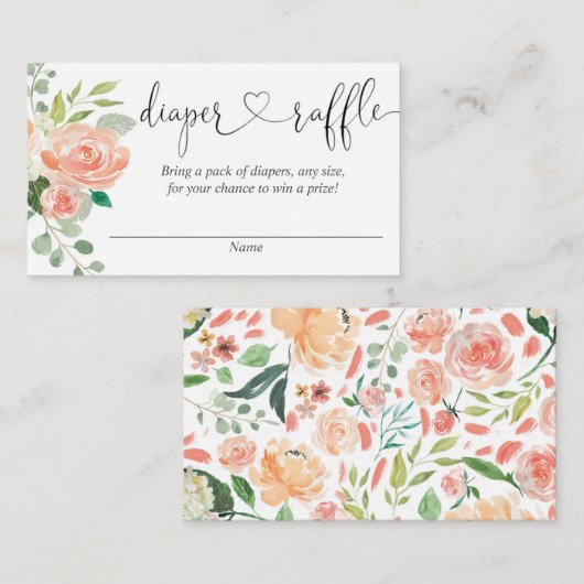 桃の赤面女の子の赤ちゃんシャワーおむつラッフルカード エンクロージャーカード (正面/裏面)