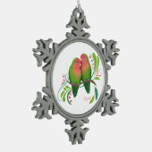 桃の顔の愛鳥 スノーフレークピューターオーナメント (左)