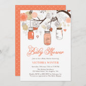 桃ぶら下がったのメイスンジャースベイビーシャワー 招待状 (正面/裏面)