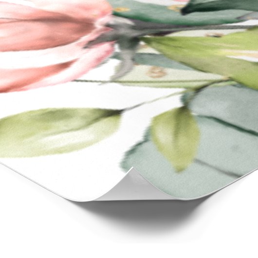 桃アイボリーピンクフローラ結婚のウェルカムサイン ポスター (角)