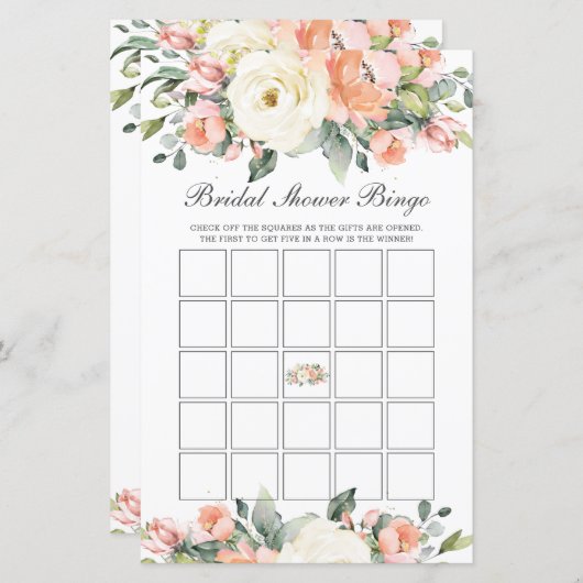 桃アイボリーフローラブライダルシャワービンゴパーティーゲーム (正面/裏面)