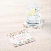 桃アイボリーベージュニュートラルベビーシャワー スクエアペーパーコースター (インサイチュ)