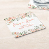 桃アイボリーベージュニュートラルベビーシャワー スクエアペーパーコースター (アングル)