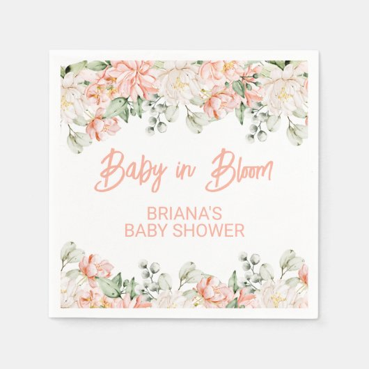 桃アイボリーベージュニュートラルベビーシャワー スタンダードカクテルナプキン (正面)