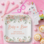 桃アイボリーベージュニュートラルベビーシャワー ペーパープレート (パーティー)