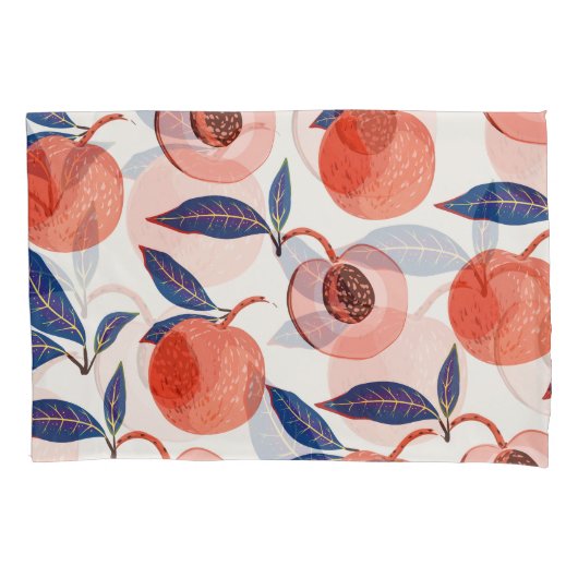 桃アプリコット葉のクリーム背景 枕カバー (正面)