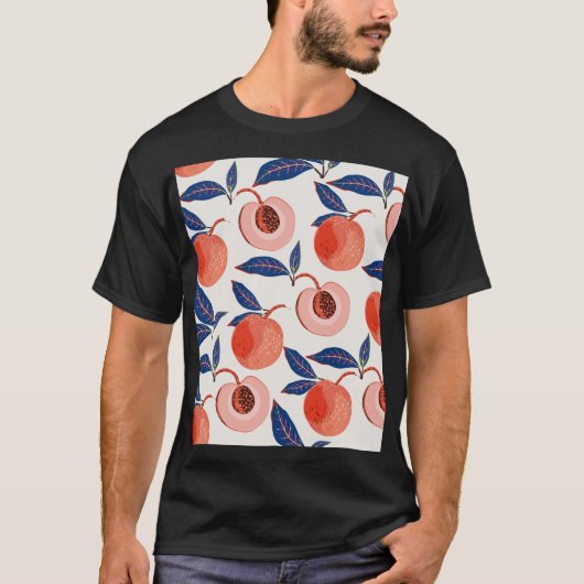 桃アプリコット葉のクリーム背景 Tシャツ (正面)