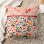 桃インスパイアの日本のピンクの着物猫 クッション (ブランケット)