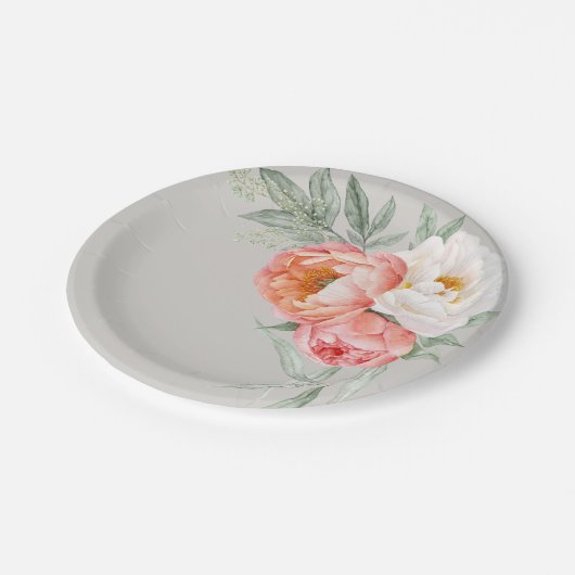 桃エレガントとアイボリーの水色フローラ ペーパープレート (アングル)
