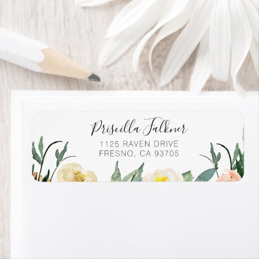 桃エレガントとクリームの水色の花 ラベル (インサイチュ)