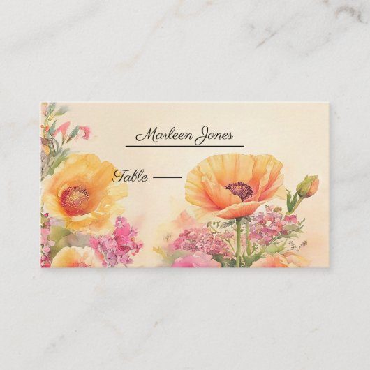 桃エレガントとピンクのフローラ結婚ズ プレイスカード (正面)