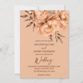 桃エレガントのベージュの結婚花 招待状 (正面)