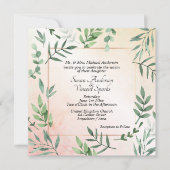 桃エレガントの動植物Touch結婚 招待状 (正面)