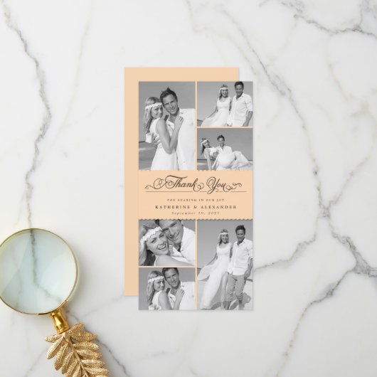 桃エレガントの斜面状バンド6フォトシック結婚ズ サンキューカード (正面/裏面インサイチュ)