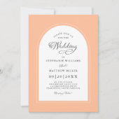 桃エレガントアーチモダン書道結婚のシック 招待状 (正面)