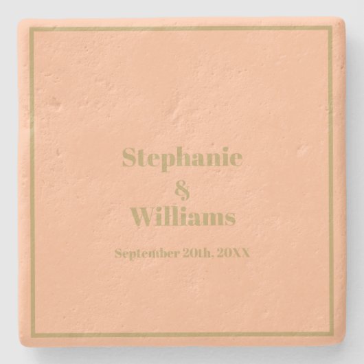 桃エレガントシンプル金ゴールド名結婚のギフト特典 ストーンコースター (正面)