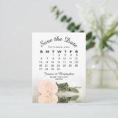 桃エレガントバラの結婚カレンダー日付を保存 案内ポストカード (スタンド正面)