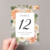 桃エレガントバラアクリル結婚製テーブル番号 アクリル招待状 (インサイチュ (ポータブル))