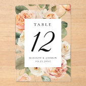 桃エレガントバラアクリル結婚製テーブル番号 アクリル招待状 (正面)