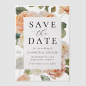 桃エレガントバラ結婚式の日付を保存 ベラム紙招待状 (正面)