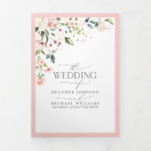 桃エレガントピンクの水色フローラの結婚食事 三つ折り招待状 (カバー)