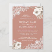 桃エレガントフローラレースイスラム結婚教徒 招待状 (正面)