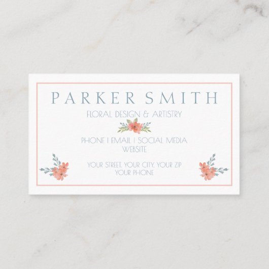 桃エレガントフローラ名刺の水色 名刺 (裏面)