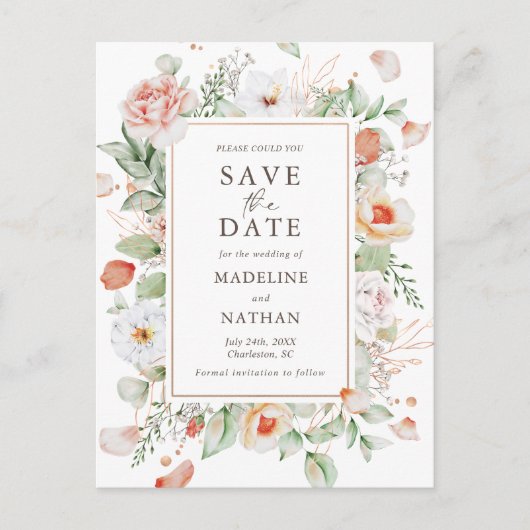 桃エレガントフローラ水の色の保存日付 案内ポストカード (正面)