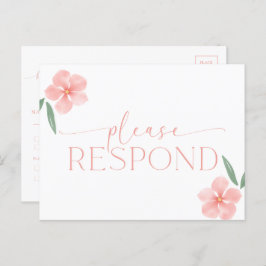 桃エレガントフローラ結婚式RSVP ポストカード