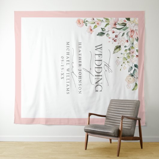 桃エレガント桃の水色フローラ結婚の写真 タペストリー (インサイチュ(横))