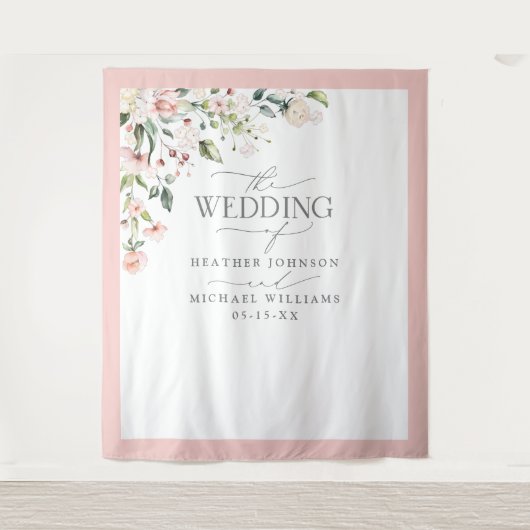 桃エレガント桃の水色フローラ結婚の写真 タペストリー (正面)