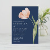 桃エレガント水色チューリップネイビーブルー結婚ズ 招待状 (スタンド正面)