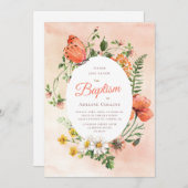 桃エレガント水色フローラバプテスマ 招待状 (正面/裏面)