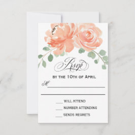 桃エレガント水色フローラ結婚式RSVP 出欠カード