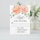 桃エレガント水色フローラ結婚式RSVP 出欠カード (スタンド正面)
