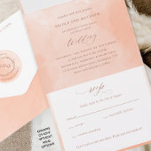 桃エレガント水色モノグラ結婚ムの全O オールインワン招待状