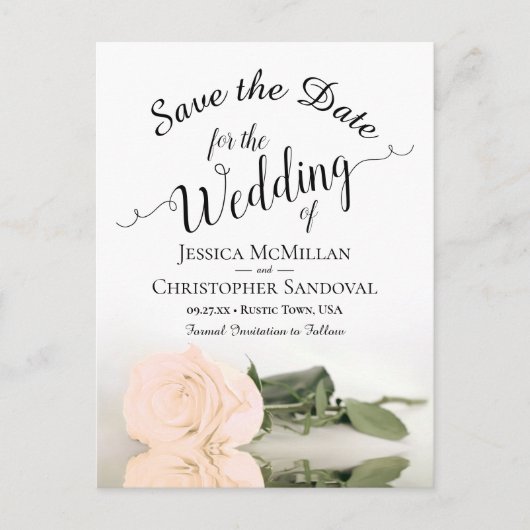 桃エレガント淡い色のバラ結婚式の日付を保存 案内ポストカード (正面)