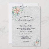 桃エレガント珊瑚花ブーケ結婚ーズ 招待状 (正面)