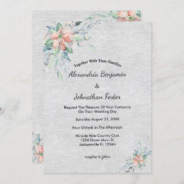 桃エレガント珊瑚花ブーケ結婚ーズ 招待状