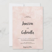 桃エレガント白の花のレース結婚フレーム 招待状 (正面)