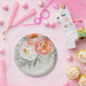 桃エレガント白フローラフェミニン ペーパープレート (パーティー)