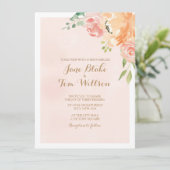 桃エレガント花水彩結婚式招待状 招待状 (スタンド正面)