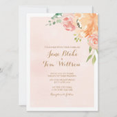 桃エレガント花水彩結婚式招待状 招待状 (正面)