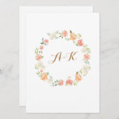 桃エレガント花水彩結婚式招待状 招待状 (正面/裏面)