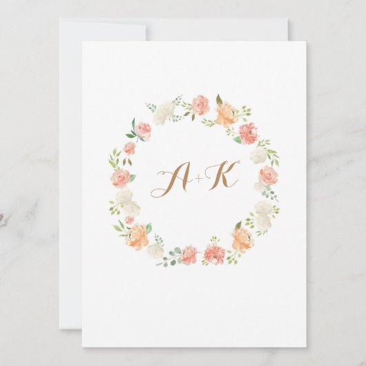 桃エレガント花水彩結婚式招待状 招待状 (正面)