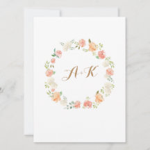 桃エレガント花水彩結婚式招待状